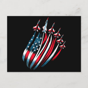 Patriotic USA Flag Fighter Jets Boys 4th of July Holiday Postcard