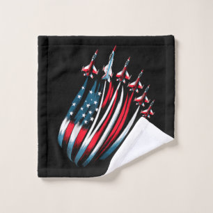 Patriotic USA Flag Fighter Jets Boys 4th of July  Wash Cloth