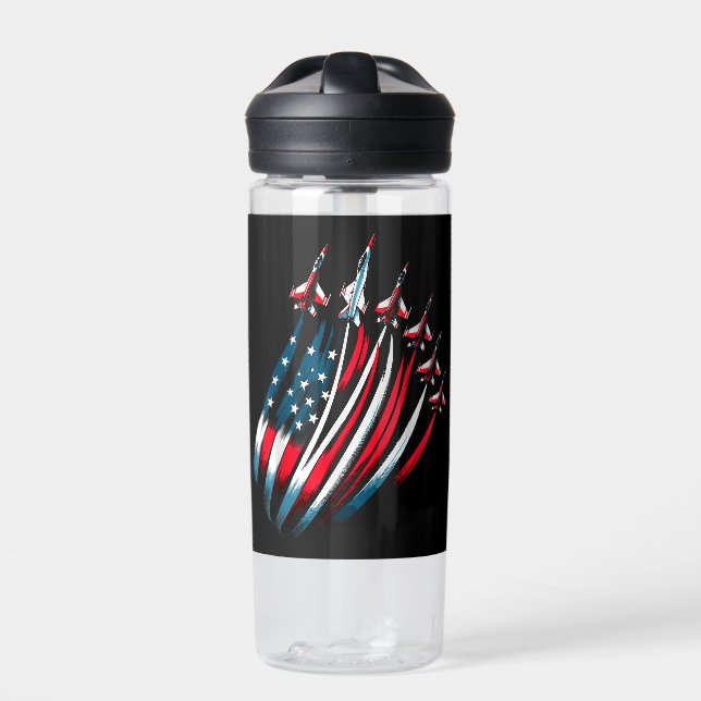 Patriotic USA Flag Fighter Jets Boys 4th of July Water Bottle (Front)