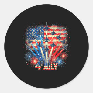 Patriotic usa flag fighter jets funny 4th of july classic round sticker