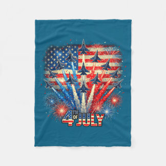 Patriotic Usa Flag Fighter Jets Illustration Fleece Blanket