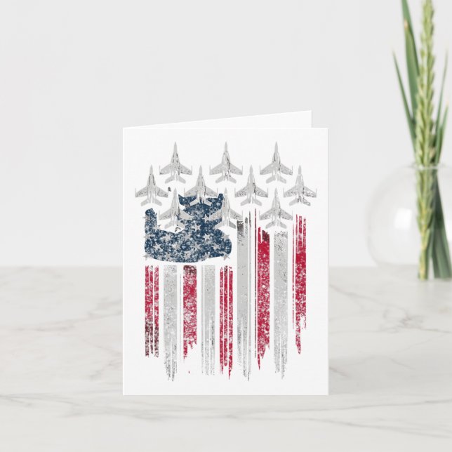 Patriotic Usa Flag Fighter Jets Lover 4th Of July  Card (Front)