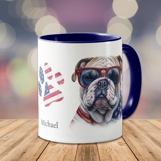 Patriotic USA Flag Funny Bulldog  Mug (Creator Uploaded)