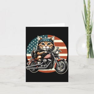 Patriotic Usa Flag Funny Motorcycle Cat 4th Of Card