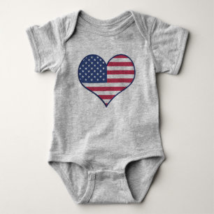 Patriotic USA Flag Heart Home of the Brave Baby Bodysuit