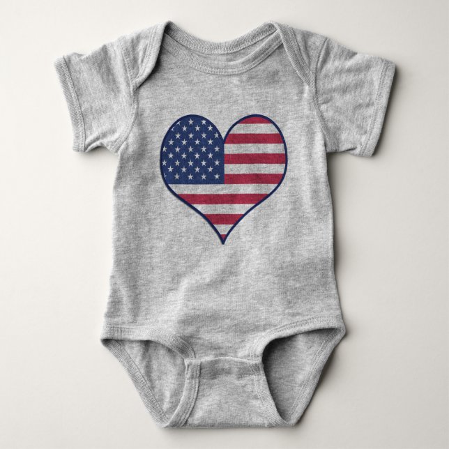 Patriotic USA Flag Heart Home of the Brave Baby Bodysuit (Front)