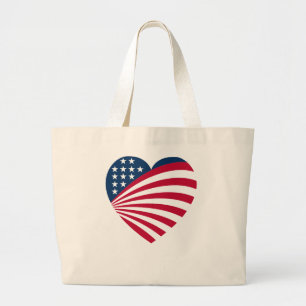 Patriotic USA Flag Heart  Large Tote Bag