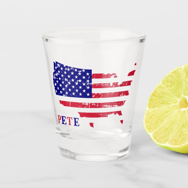 Patriotic USA Flag Map Design with Custom Name  Shot Glass (Front)