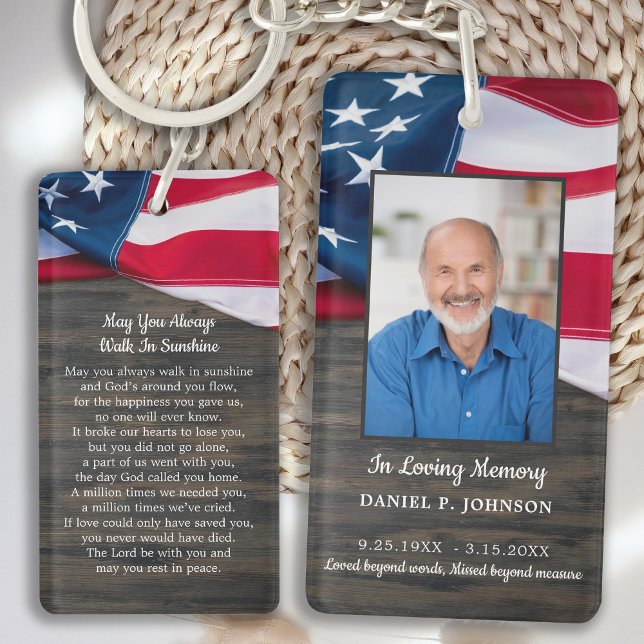 Patriotic USA Flag Memorial Funeral Prayer Card Key Ring (Creator Uploaded)