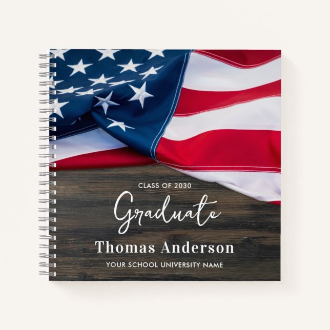 Patriotic USA Flag Military Graduation Guestbook Notebook (Front)
