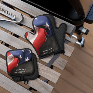 Patriotic USA Flag Personalised Oven Mitt & Pot Holder Set