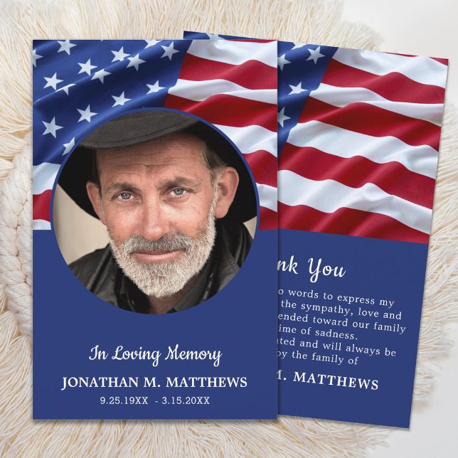 Patriotic USA Flag Photo Memorial Military Funeral Thank You Card (Creator Uploaded)
