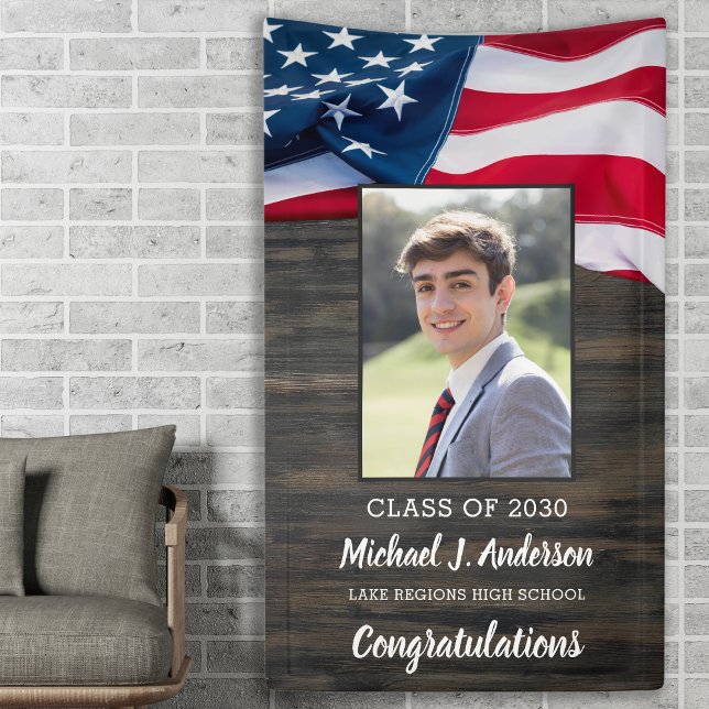 Patriotic USA Flag Photo Military Graduation Banner (Creator Uploaded)