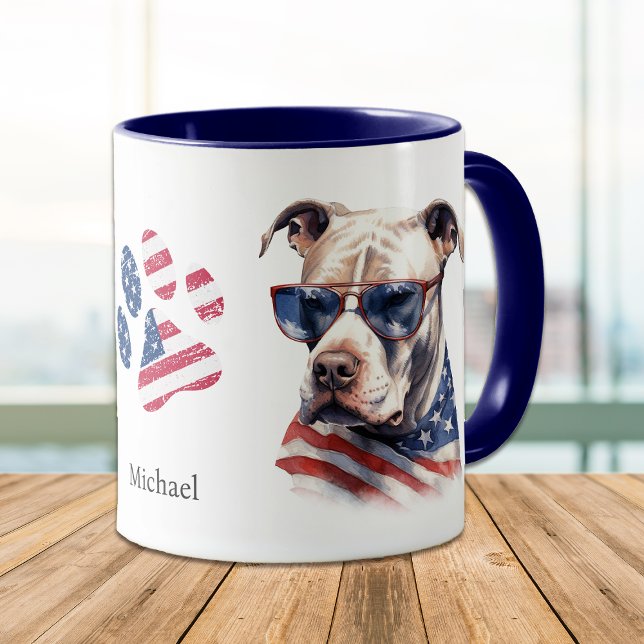 Patriotic USA Flag Pitbull Dog Mug (Creator Uploaded)
