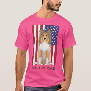 Patriotic USA Flag Rough Coat Collie Dog Dad Train T-Shirt