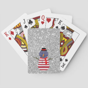 Patriotic USA flag Snowman Glitter Christmas Playing Cards