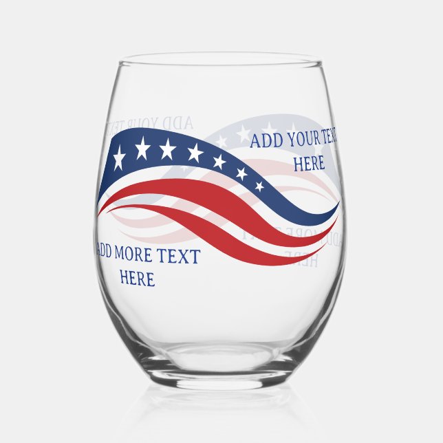 Patriotic USA Flag  Stemless Wine Glass (Front)