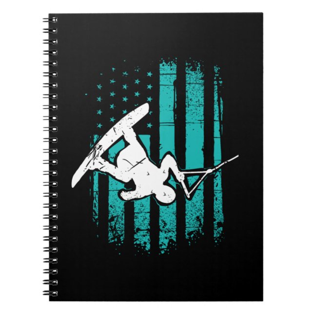 Patriotic USA Flag Wakeboarder Wakeboarding Notebook (Front)