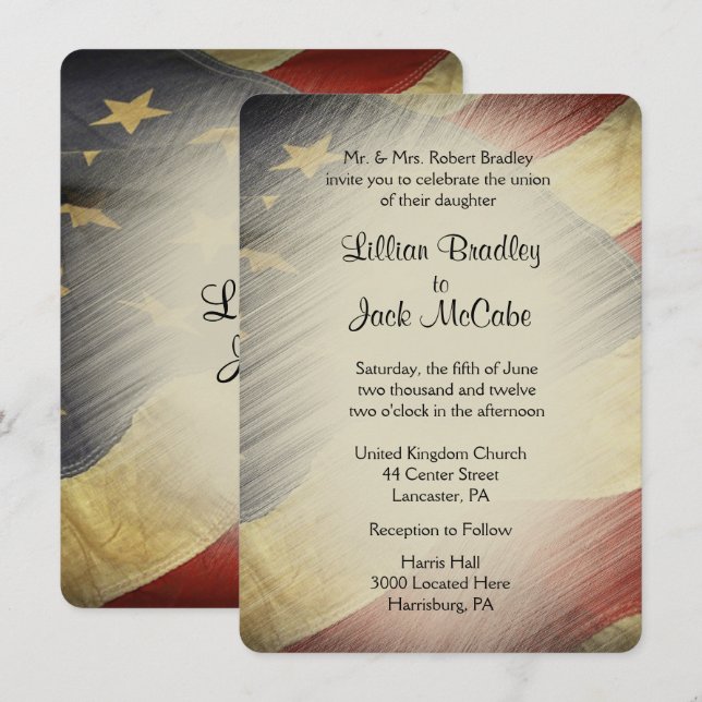 Patriotic USA Flag Wedding Invitations (Front/Back)