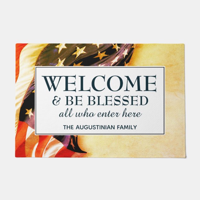 Patriotic USA Flag WELCOME Doormat (Front)