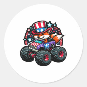 Patriotic Usa Fox 4th July Monster Truck American  Classic Round Sticker