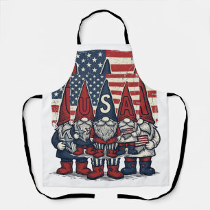Patriotic USA Gnome Trio Vintage Vector Design_1 Apron