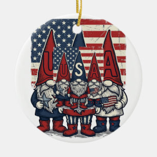 Patriotic USA Gnome Trio Vintage Vector Design_1 Ceramic Tree Decoration