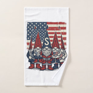 Patriotic USA Gnome Trio Vintage Vector Design_1 Hand Towel