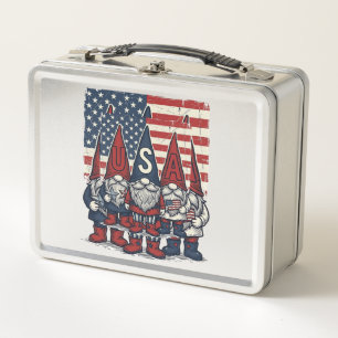 Patriotic USA Gnome Trio Vintage Vector Design_1 Metal Lunch Box