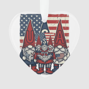 Patriotic USA Gnome Trio Vintage Vector Design_1 Ornament