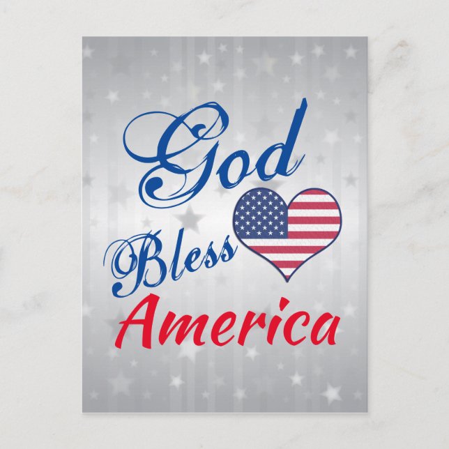 Patriotic USA Heart God Bless America Postcard (Front)