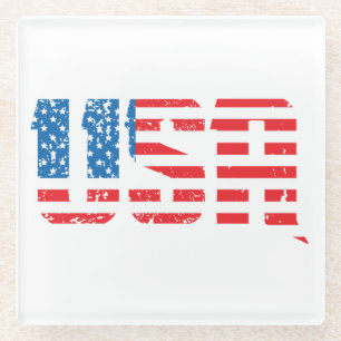 Patriotic USA in Red, White, and Blue Glass Coaster