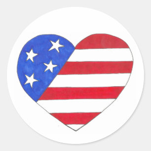 Patriotic USA July 4th American Flag Heart Love Classic Round Sticker