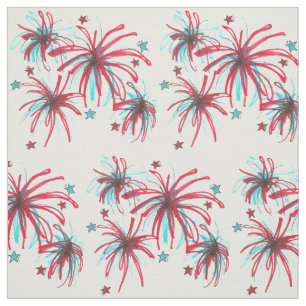 Patriotic USA July Fourth 4th Fireworks Burst Fabric