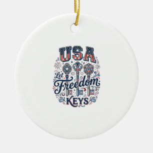 Patriotic USA Let Freedom Keys Vector Shirt Design Ceramic Tree Decoration