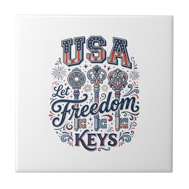 Patriotic USA Let Freedom Keys Vector Shirt Design Tile (Front)