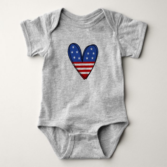 Patriotic USA Love Heart Baby Bodysuit (Front)