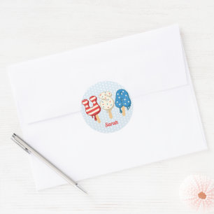 Patriotic USA Love Popsicle Classic Round Sticker