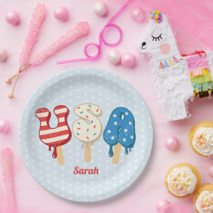 Patriotic USA Love Popsicle Paper Plate