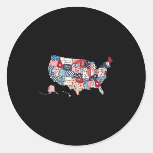 Patriotic Usa Map American Flag Usa Funny Happy 4t Classic Round Sticker