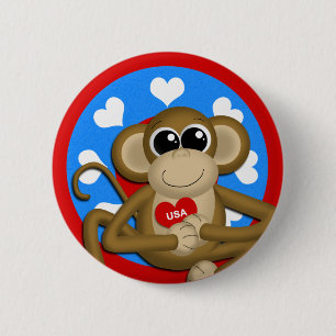 Patriotic USA Monkey pin button