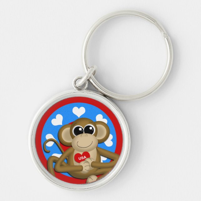 Patriotic USA Monkey Premium Keychain (Front)