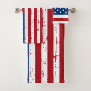 Patriotic USA Personalised Name American Flag Bath Towel Set