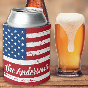 Patriotic USA Personalised Name American Flag Can Cooler