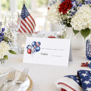 Patriotic USA red white balloons party Place Card