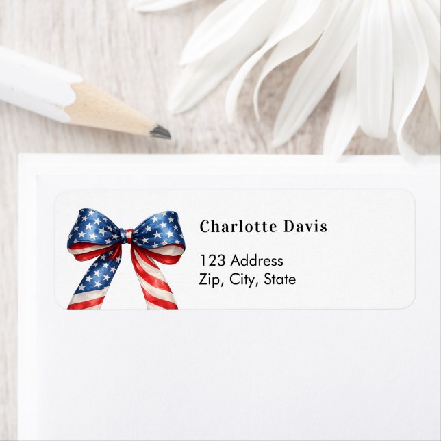 Patriotic USA red white blue bow return address (Insitu)