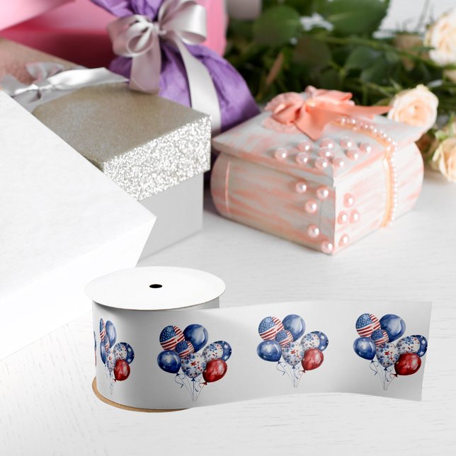 Patriotic USA red white blue flag balloons Satin Ribbon (Creator Uploaded)