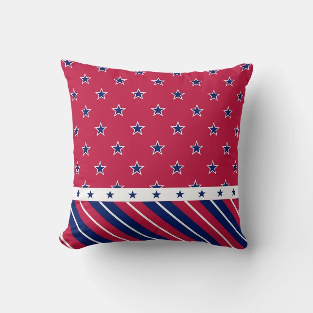 Patriotic USA Red White Blue Stars Stripes Cushion (Front)
