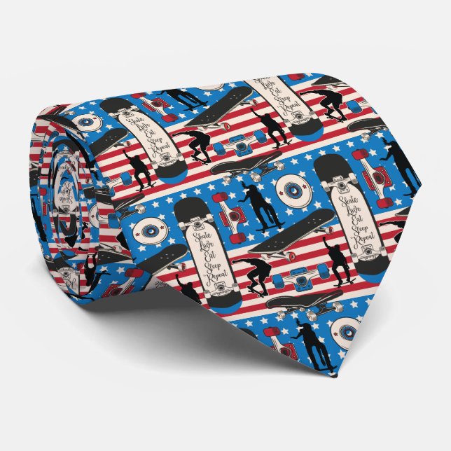 Patriotic_USA_Skateboarding_Pattern_1200_CH Tie (Rolled)
