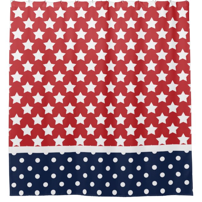 Patriotic USA Stars and Polka Dots Shower Curtain (Front)